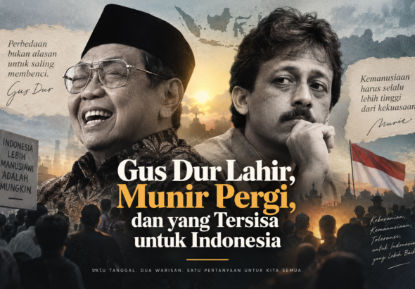 Ilustrasi Tokoh Gus Dur dan Munir, dibuat menggunakan kecerdasan buatan (AI).