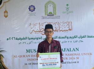 Muh. Ridho Alfian Akbar, mahasiswa Fakultas Kedokteran UNIZAR peraih Juara 3 Hifdzil Qur’an 20 Juz Putra 2026.