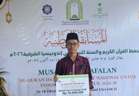 Muh. Ridho Alfian Akbar, mahasiswa Fakultas Kedokteran UNIZAR peraih Juara 3 Hifdzil Qur’an 20 Juz Putra 2026.